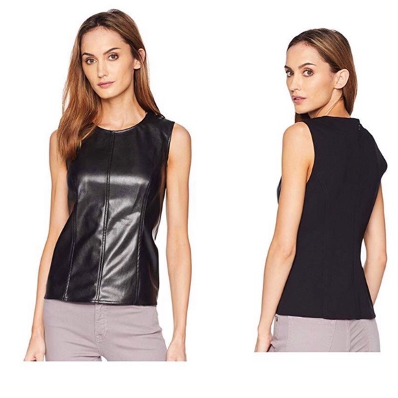Vince Camuto Black Faux Leather Sleeveless Shell s - Picture 2 of 8